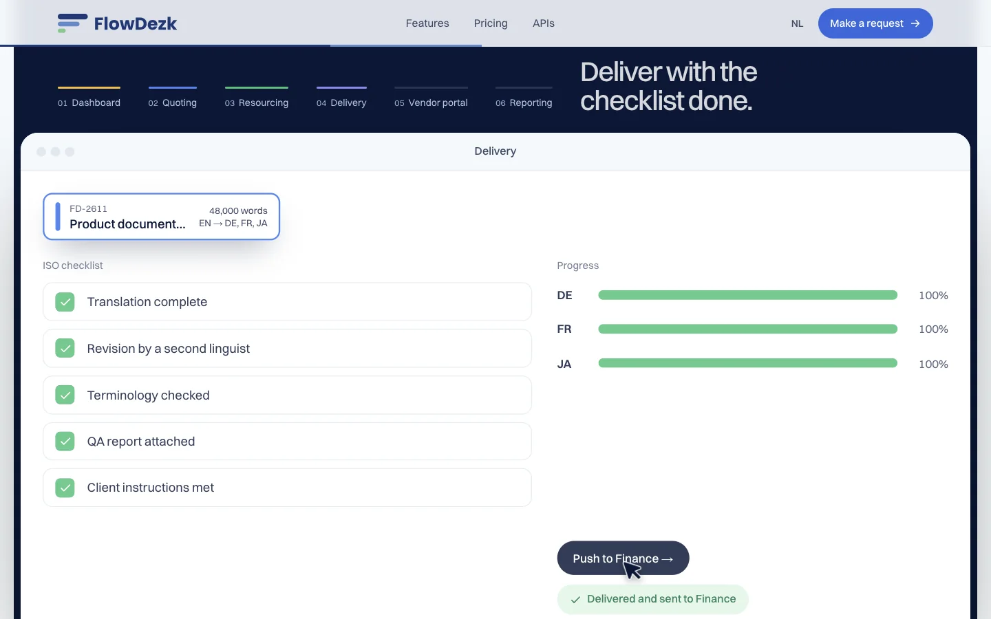 The vendor portal: a translator with availability and a rate proposal