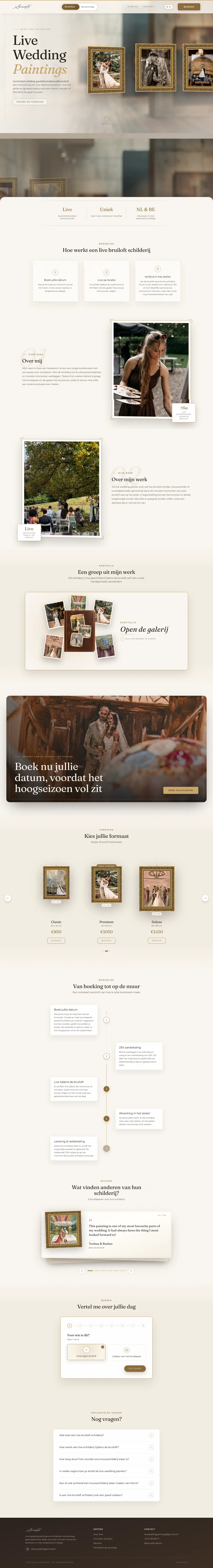 De volledige homepage van liveweddingpaintings.nl, van boven naar beneden